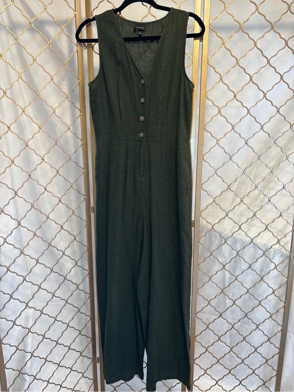 Who What Wear Olive Sleeveless V-Neck Wide-Leg Jumpsuit with Belt, size S - Picture 1 of 10